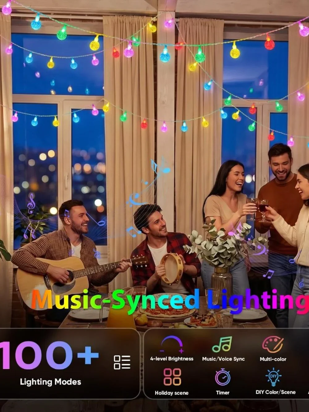 Smart Color Changing Fairy String Lights, USB, 33FT 60LED APP Control, NIB